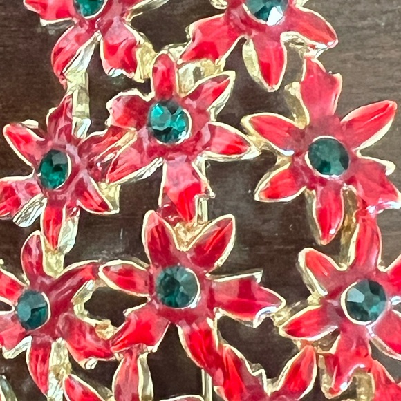 Red Poinsettia Tree Brooch with Red and Gold Accents - Picture 3 of 4